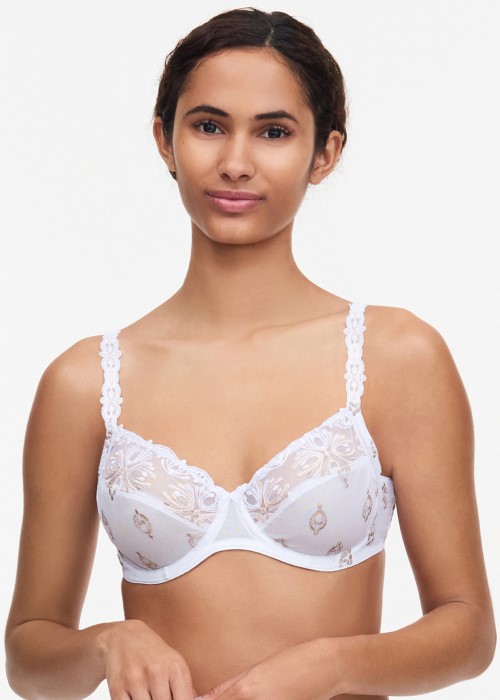 Chantelle Champs Elysees Very Covering Underwired 3-Part Bra (white/brown) at Under Wraps Lingerie