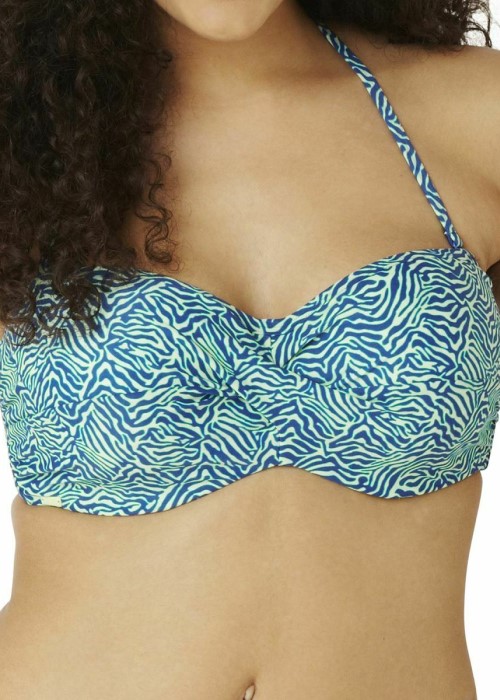 Cleo Hattie Twist Bandeau Bikini Top (zebra print, close up) at Under Wraps Lingerie