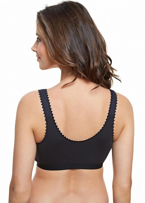 Royce Comfi-Bra Caress Front Fastening Wire-Free Bra (black, back) at Under Wraps Lingerie
