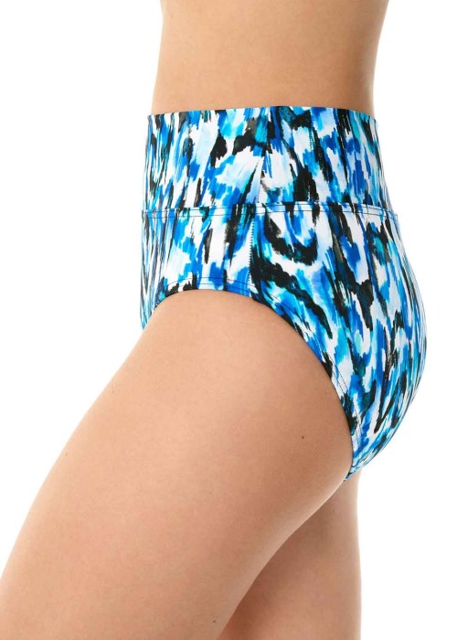 Miraclesuit Caspiana Control Fold Waist Bikini Bottom (blue multi, side) at Under Wraps Lingerie