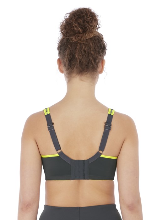 Freya Active Sonic Moulded Spacer Sports Bra (lime twist grey/green, back) at Under Wraps Lingerie
