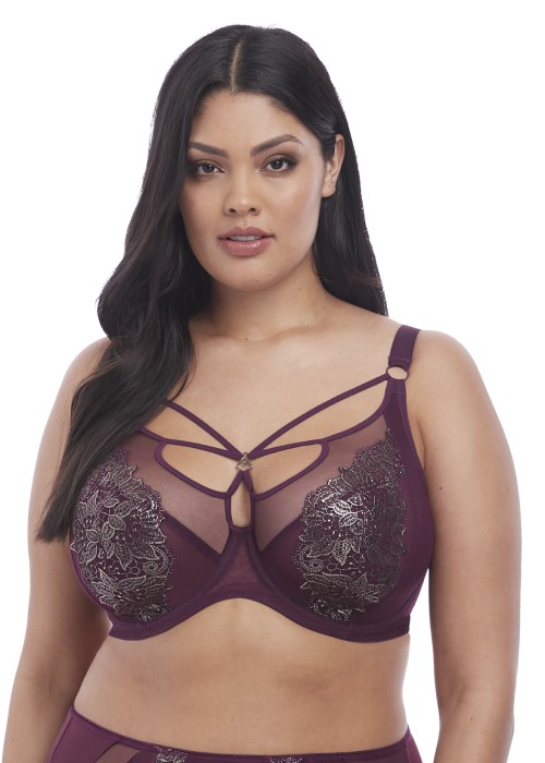 Elomi Eugenie Plunge Bra (purple gilded berry, close up) at Under Wraps Lingerie