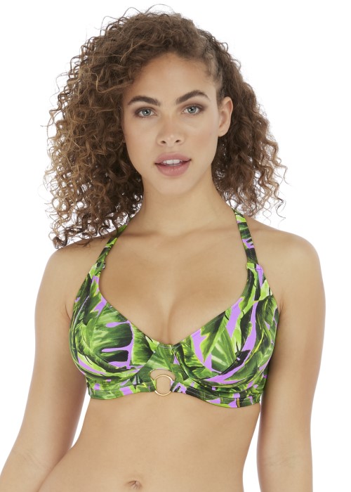 Freya Jungle Oasis Bikini Top (green, close up) at Under Wraps Lingerie
