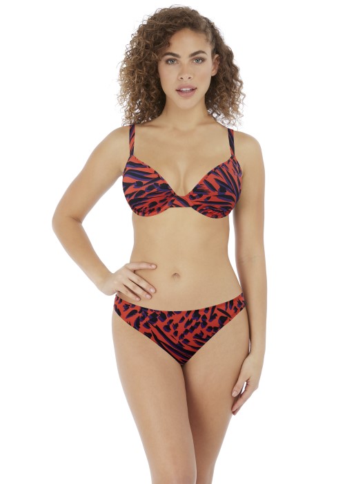 Freya Tiger Bay Moulded Plunge Bikini Top (sunset orange, front) at Under Wraps Lingerie