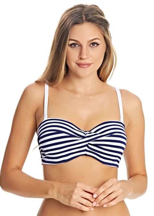 Freya Drift Away Bandeau Bikini Top (navy twist, front) at Under Wraps Lingerie