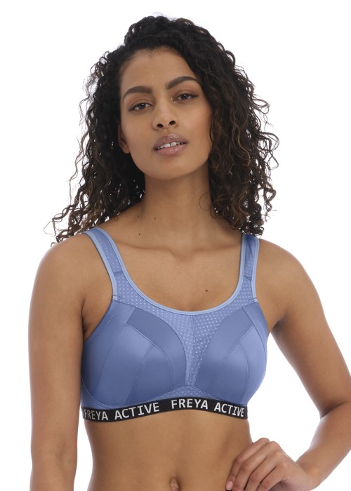 Freya Active Dynamic Non-Wired Sports Bra (denim blue, front) at Under Wraps Lingerie