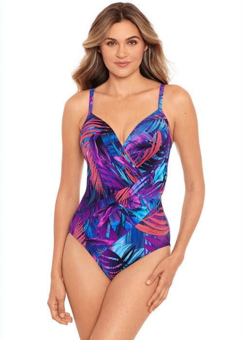 Miraclesuit Caliente Tropica Bonita Swimsuit (framboise, front) at Under Wraps Lingerie