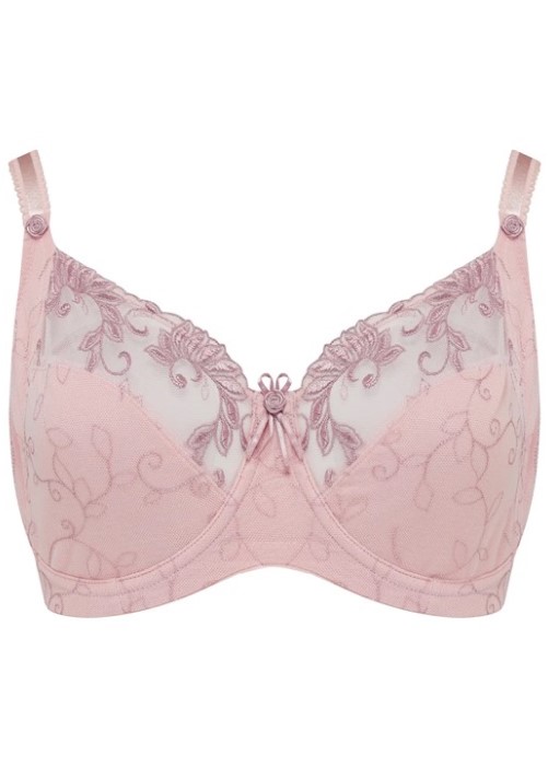 Pour Moi Imogen Rose Embroidered Full Cup Bra (pink/taupe, close up) at Under Wraps Lingerie