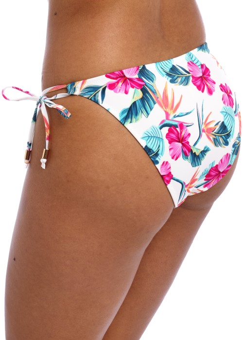 Freya Palm Paradise Tie Side Bikini Brief (white, side) at Under Wraps Lingerie