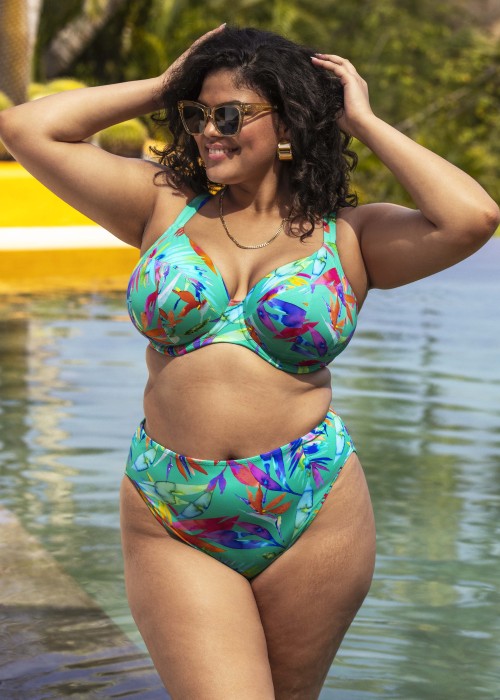 Elomi Toyama Tides Plunge Bikini Top and Mid Rise Bikini Brief (Jade) at Under Wraps Lingerie